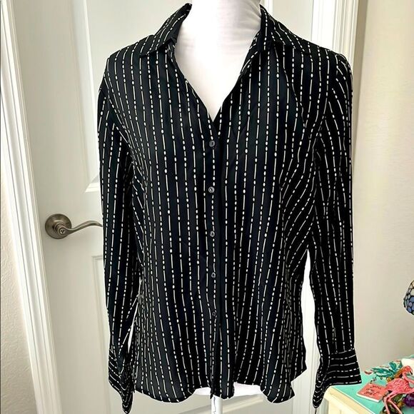 Vintage Silk Ebony Dot Striped Button-Up Shirt by Sonoma NWT Classic Design - Picture 1 of 9